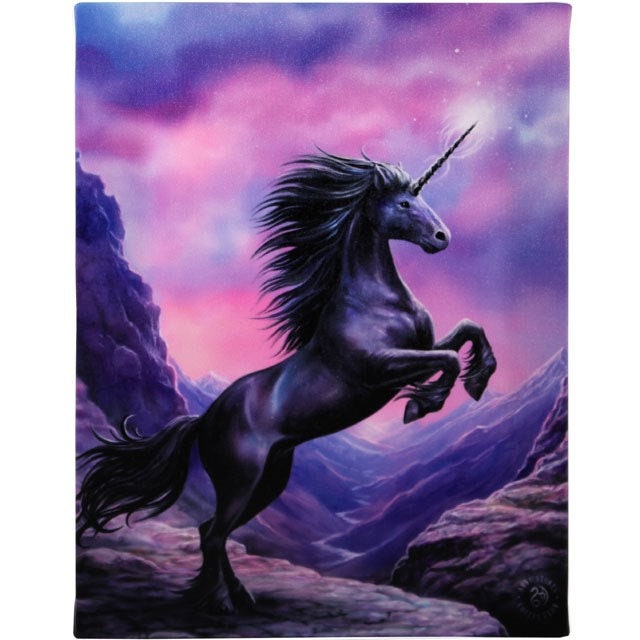 Black Unicorn by Anne Stokes - 10" x 7.5" Canvas Wall Art on a wooden back-frame