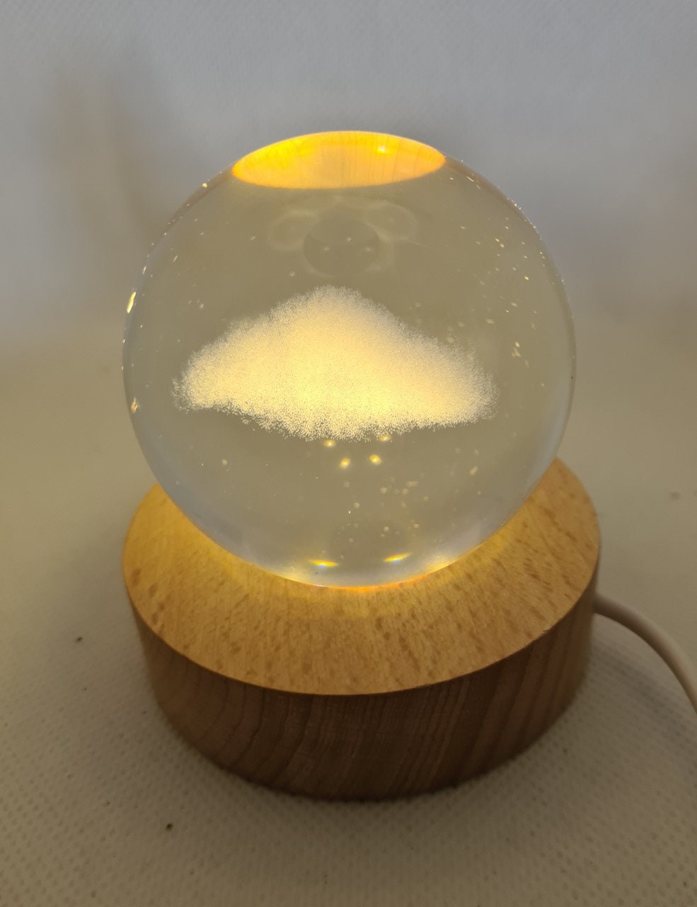 Cloud Engraved Crystal 60mm Orb with Light Stand, Cloud Sphere, Cloud Crystal Ball