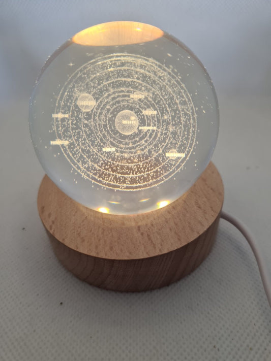 Solar System Engraved 60mm Orb with light stand, Solar system sphere, Solar system Crystal Ball, solar system globe