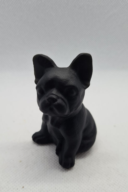 Lovely Obsidian French Bulldog Carving, Obsidian Frenchie Carving