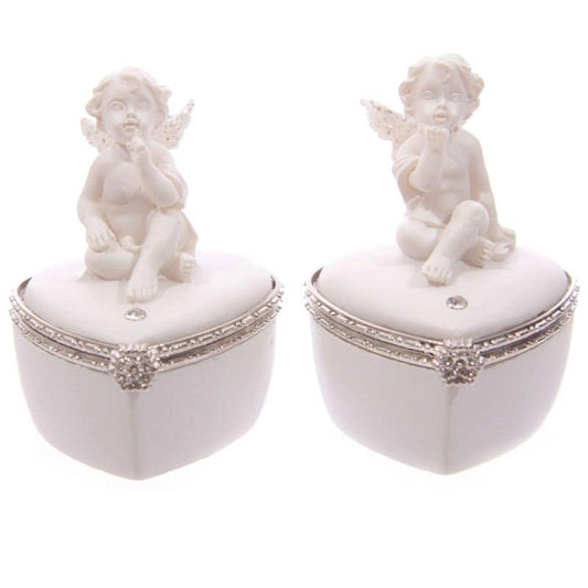 White Cherub Heart Shaped Pill Box