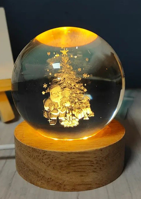 Christmas Santa engraved 60mm Orb with light stand, Christmas tree Sphere, Christmas tree Crystal Ball.