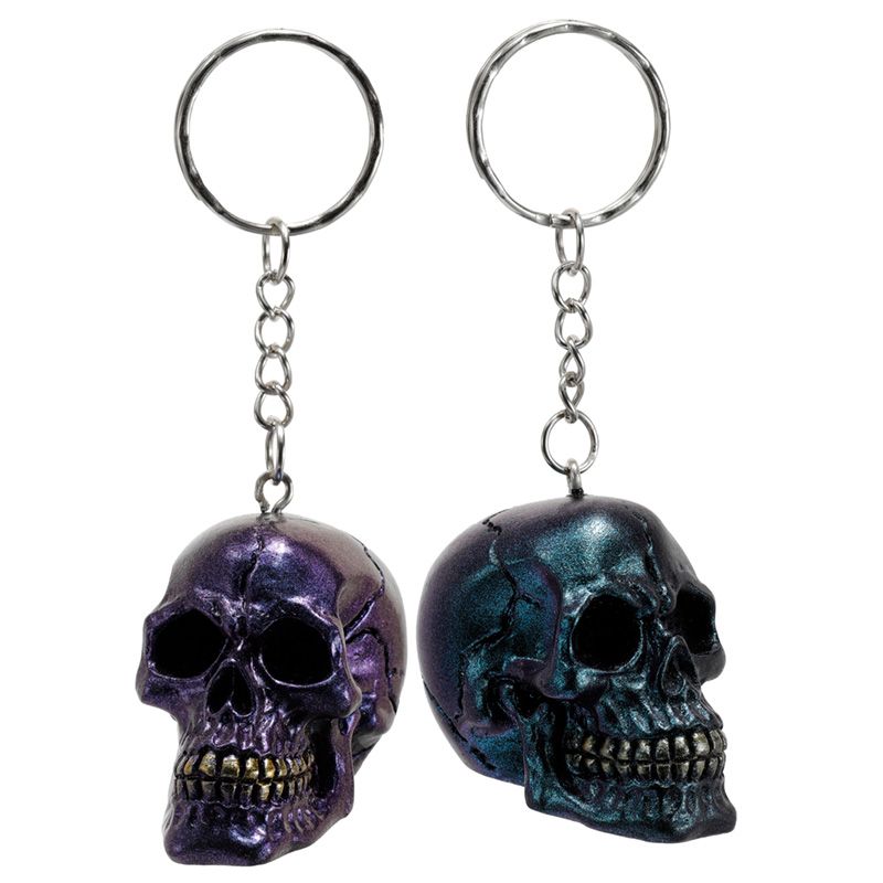 Skulls and Roses Dark Metallic and Gold Skull Keyring