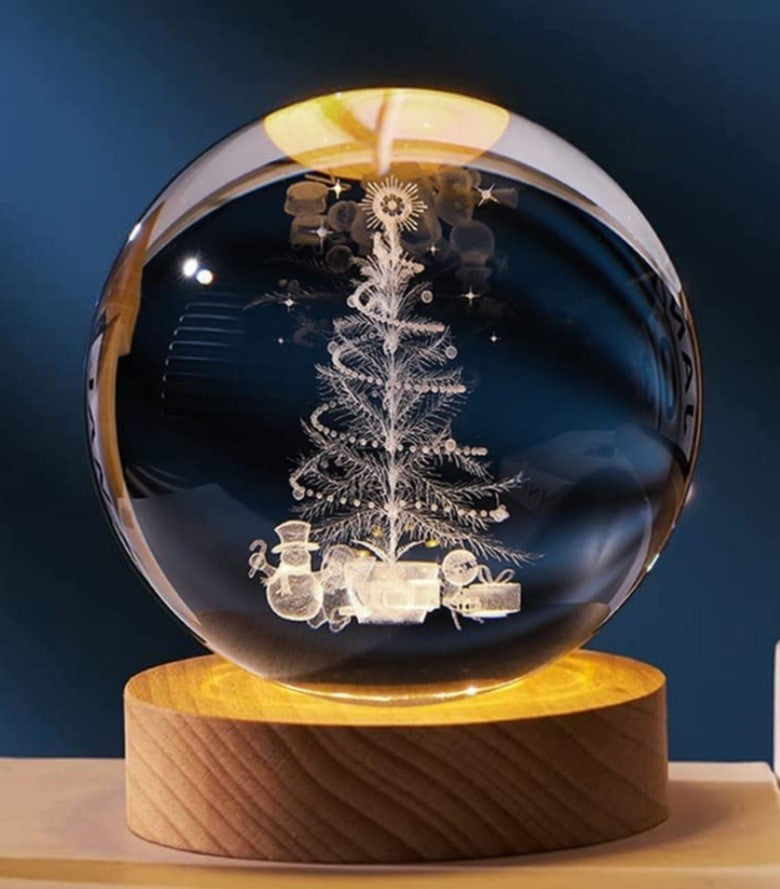 Christmas Tree engraved 60mm or 80mm Orb with light stand, Christmas tree Sphere, Christmas tree Crystal Ball.